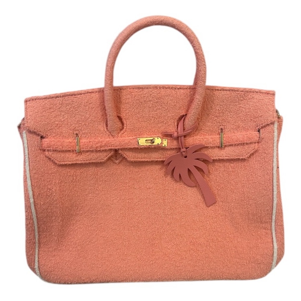 Luxury peach and white terry cloth tote bag either gold hardware